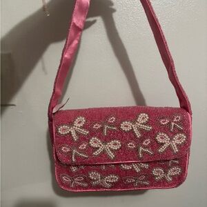 Rachel Zoe Pink Bow Beaded Bag Clutch
